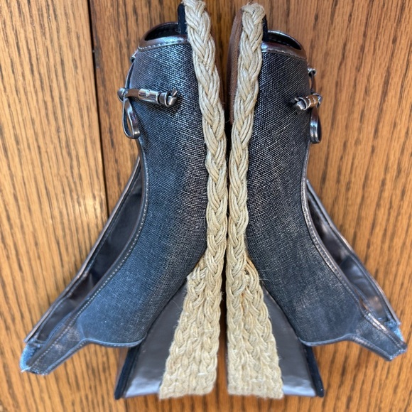 Lauren Ralph Lauren Silver Metallic Slide-On Slingback Wedges Bow - Picture 12 of 14